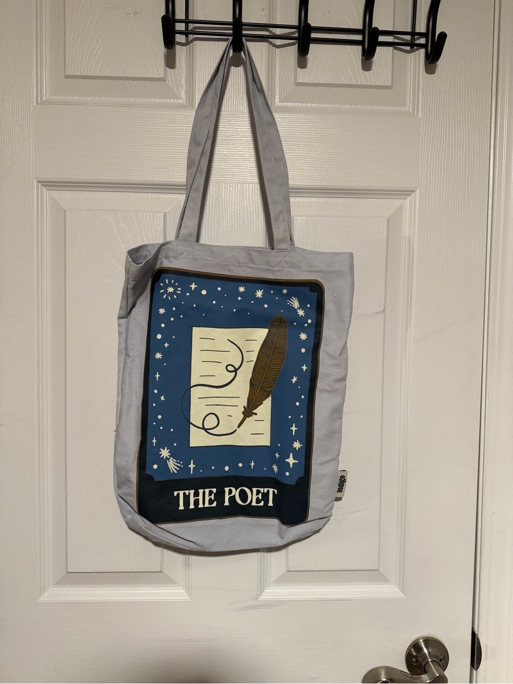 Indigo Light Gray Canvas Tote with Branded Tag